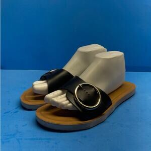 H2K Sandals Womens 10 Casual Fancy Slide Flats Comfort Black Slip On